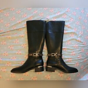 Calvin Klein Daphny Black Heel Tall Boots Black Womens Size 5.5 NWOT